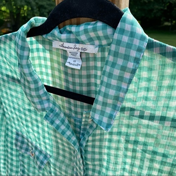 American Rag chiffon style lightweight button front - and back gingham blouse - Picture 2 of 6